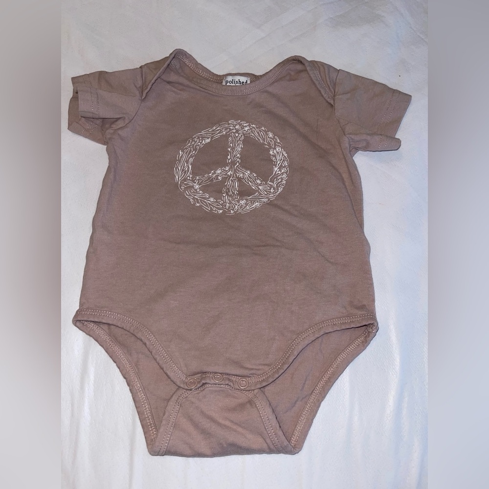 Pull&Bear Taupe Peace Sign Kids Bodysuit